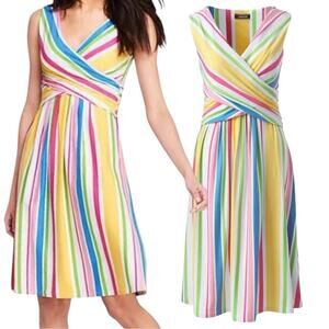 Lands End Sleeveless Fit Flare Dress Colorful Striped Sleeveless Dress Size XLP